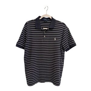 Polo Ralph Lauren Men Navy White Striped Custom Slim Fit Short Sleeve Polo Shirt